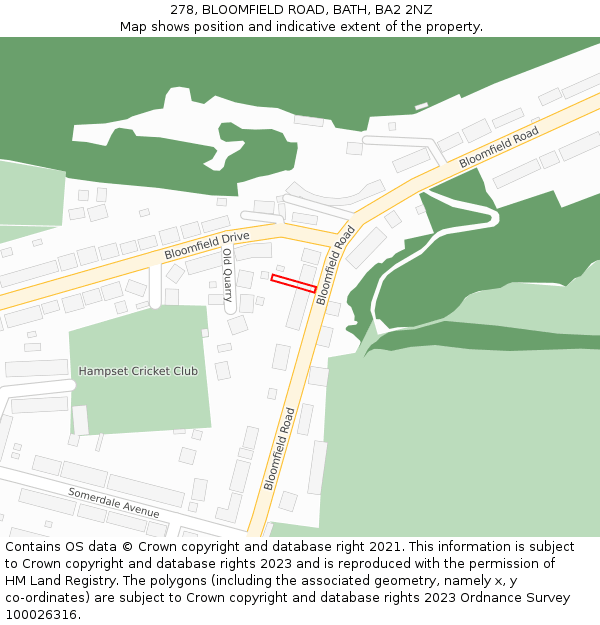 278, BLOOMFIELD ROAD, BATH, BA2 2NZ: Location map and indicative extent of plot