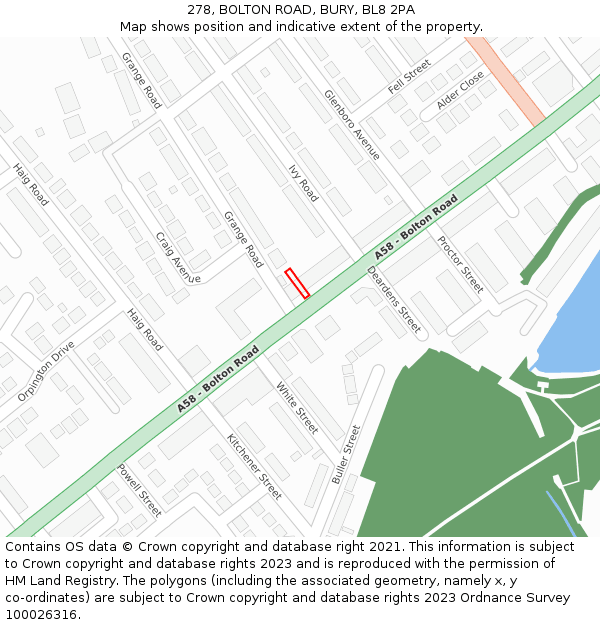 278, BOLTON ROAD, BURY, BL8 2PA: Location map and indicative extent of plot