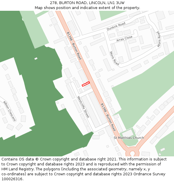 278, BURTON ROAD, LINCOLN, LN1 3UW: Location map and indicative extent of plot