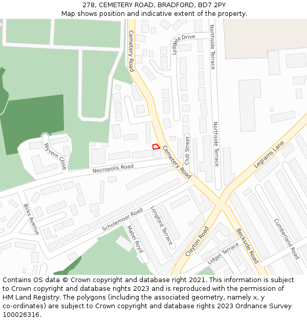 278, CEMETERY ROAD, BRADFORD, BD7 2PY: Location map and indicative extent of plot