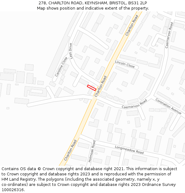 278, CHARLTON ROAD, KEYNSHAM, BRISTOL, BS31 2LP: Location map and indicative extent of plot