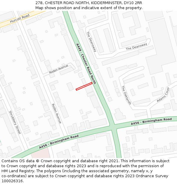 278, CHESTER ROAD NORTH, KIDDERMINSTER, DY10 2RR: Location map and indicative extent of plot