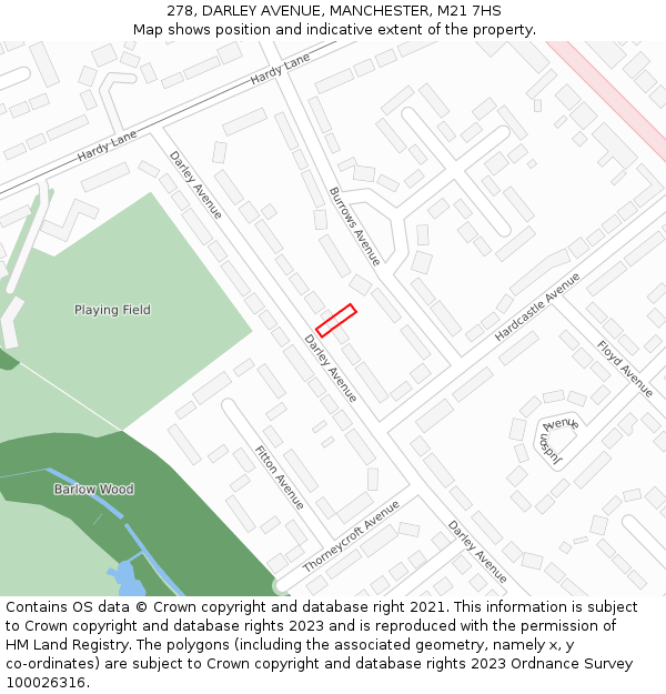 278, DARLEY AVENUE, MANCHESTER, M21 7HS: Location map and indicative extent of plot