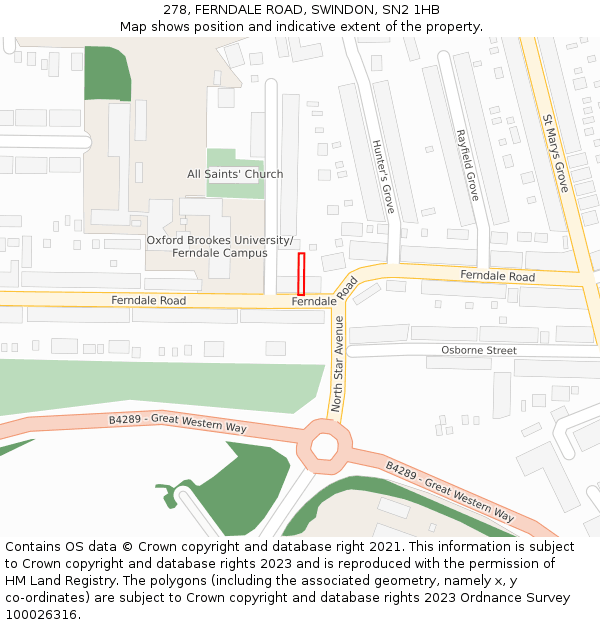 278, FERNDALE ROAD, SWINDON, SN2 1HB: Location map and indicative extent of plot