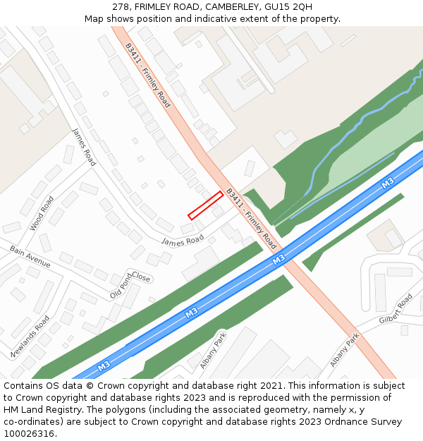 278, FRIMLEY ROAD, CAMBERLEY, GU15 2QH: Location map and indicative extent of plot