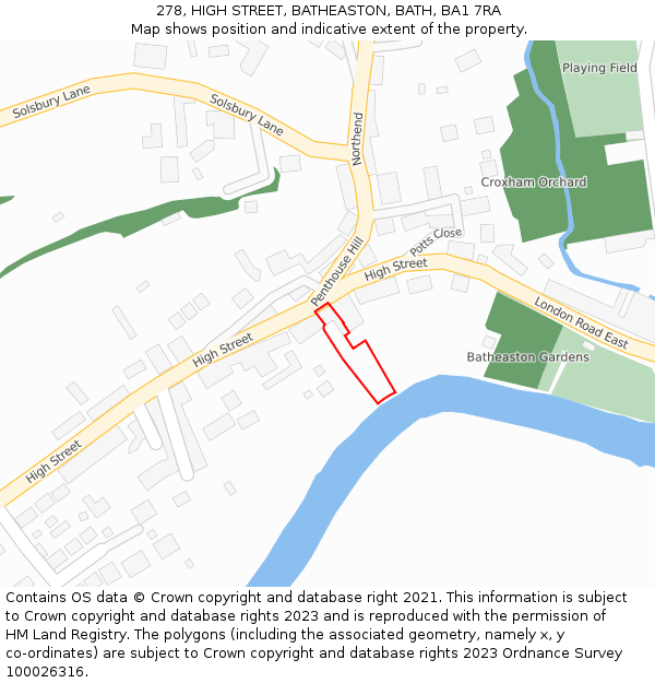 278, HIGH STREET, BATHEASTON, BATH, BA1 7RA: Location map and indicative extent of plot