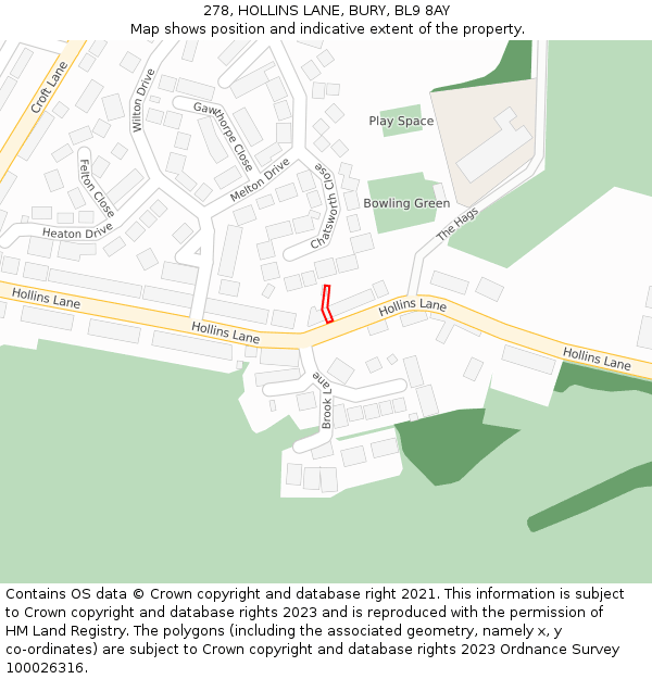 278, HOLLINS LANE, BURY, BL9 8AY: Location map and indicative extent of plot