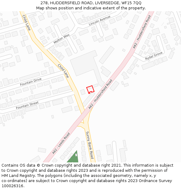 278, HUDDERSFIELD ROAD, LIVERSEDGE, WF15 7QQ: Location map and indicative extent of plot