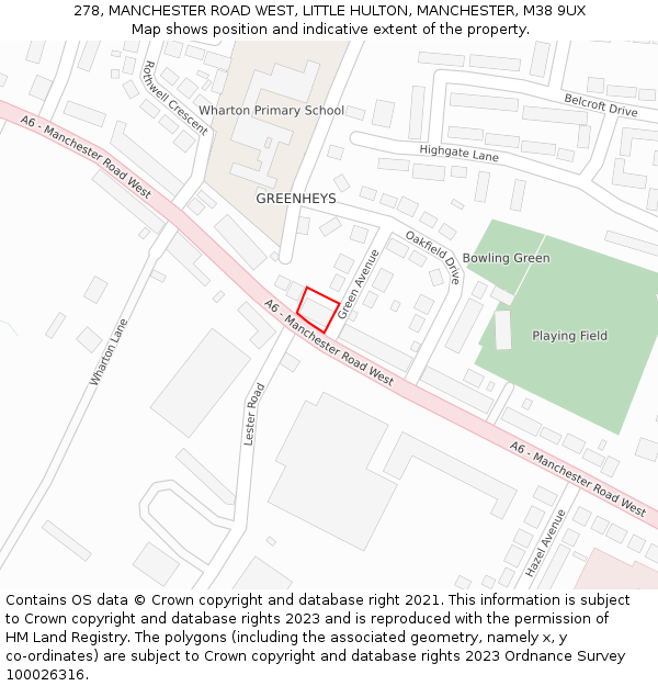 278, MANCHESTER ROAD WEST, LITTLE HULTON, MANCHESTER, M38 9UX: Location map and indicative extent of plot