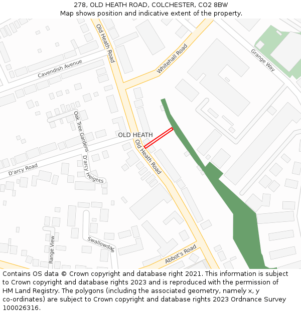 278, OLD HEATH ROAD, COLCHESTER, CO2 8BW: Location map and indicative extent of plot