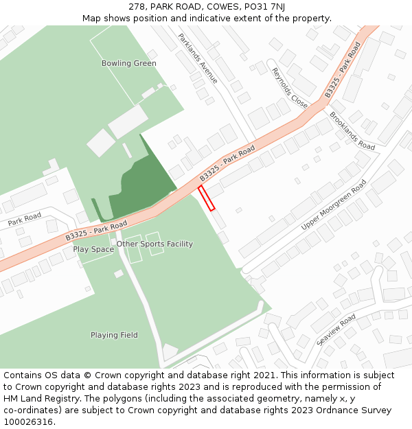 278, PARK ROAD, COWES, PO31 7NJ: Location map and indicative extent of plot