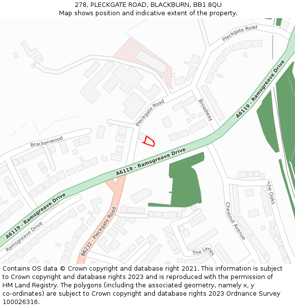 278, PLECKGATE ROAD, BLACKBURN, BB1 8QU: Location map and indicative extent of plot