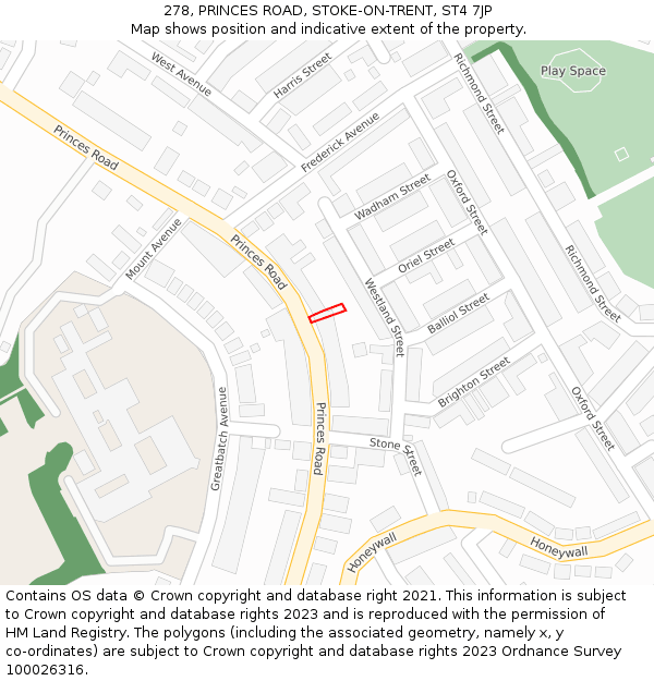 278, PRINCES ROAD, STOKE-ON-TRENT, ST4 7JP: Location map and indicative extent of plot