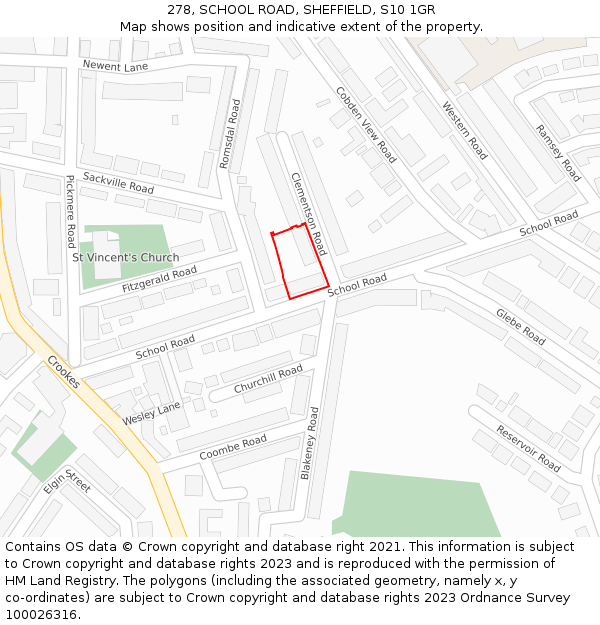 278, SCHOOL ROAD, SHEFFIELD, S10 1GR: Location map and indicative extent of plot