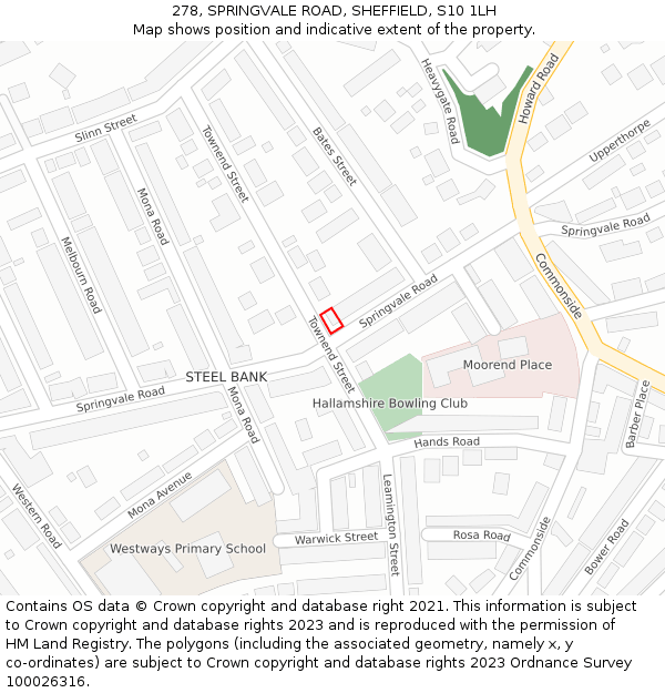 278, SPRINGVALE ROAD, SHEFFIELD, S10 1LH: Location map and indicative extent of plot