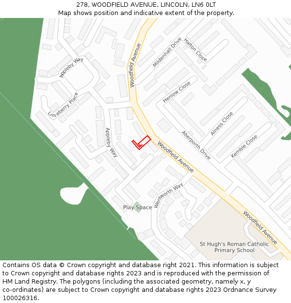 278, WOODFIELD AVENUE, LINCOLN, LN6 0LT: Location map and indicative extent of plot