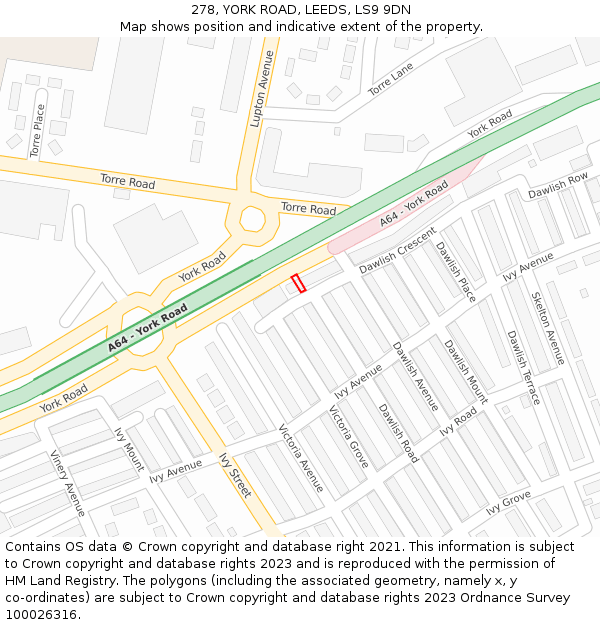 278, YORK ROAD, LEEDS, LS9 9DN: Location map and indicative extent of plot