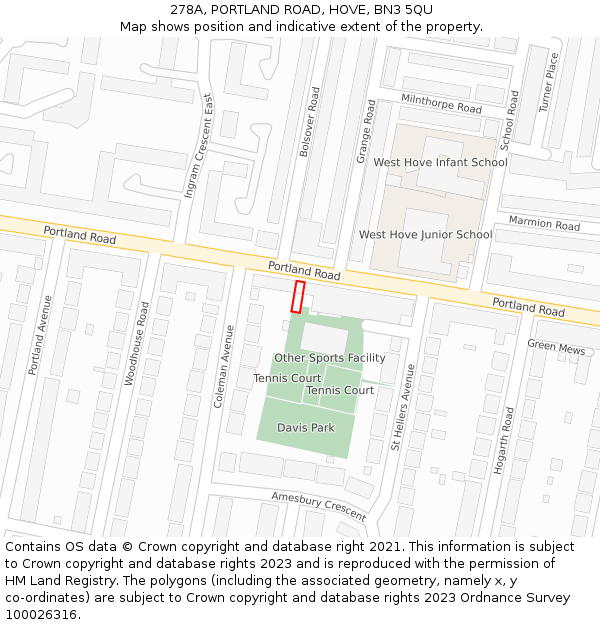 278A, PORTLAND ROAD, HOVE, BN3 5QU: Location map and indicative extent of plot