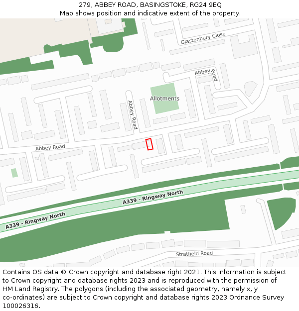 279, ABBEY ROAD, BASINGSTOKE, RG24 9EQ: Location map and indicative extent of plot