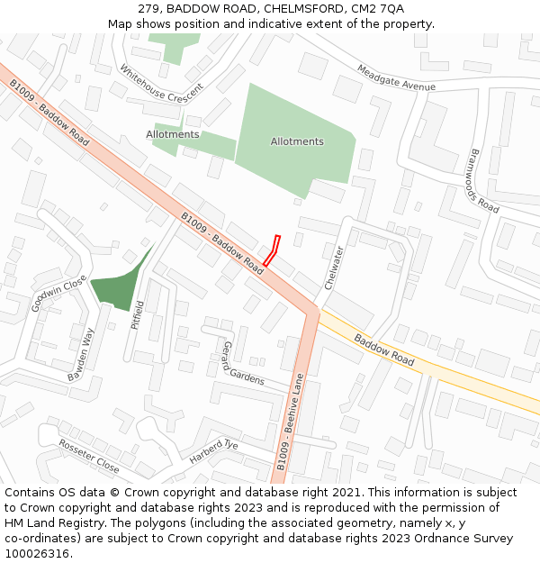 279, BADDOW ROAD, CHELMSFORD, CM2 7QA: Location map and indicative extent of plot