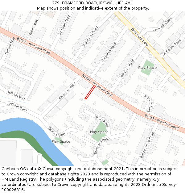 279, BRAMFORD ROAD, IPSWICH, IP1 4AH: Location map and indicative extent of plot