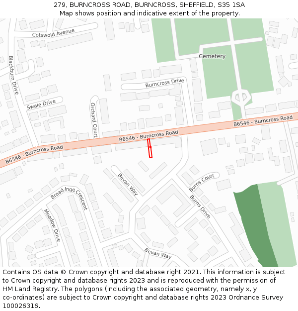 279, BURNCROSS ROAD, BURNCROSS, SHEFFIELD, S35 1SA: Location map and indicative extent of plot