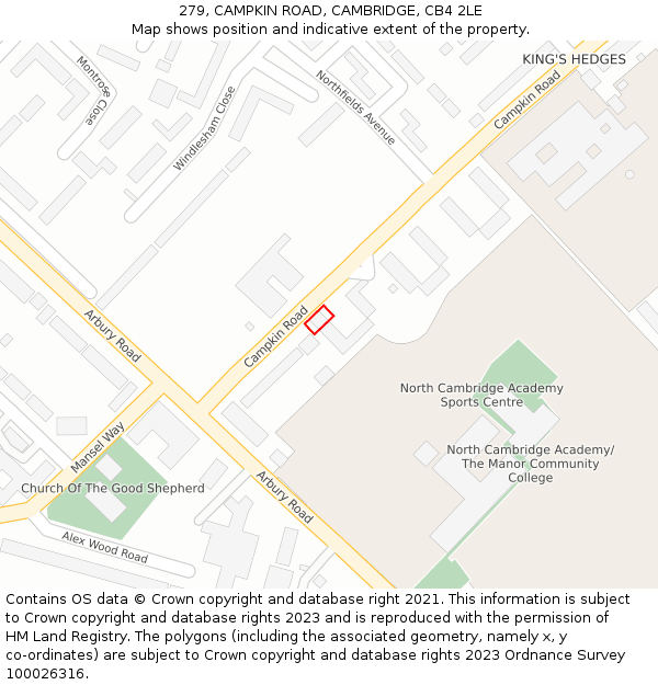 279, CAMPKIN ROAD, CAMBRIDGE, CB4 2LE: Location map and indicative extent of plot