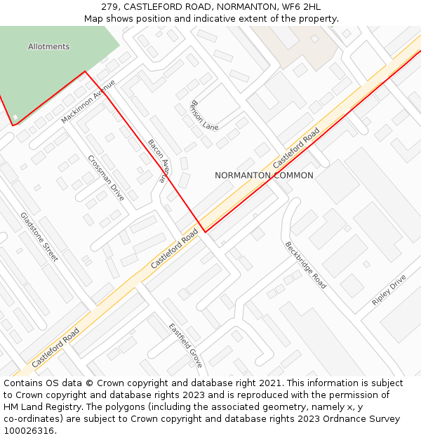 279, CASTLEFORD ROAD, NORMANTON, WF6 2HL: Location map and indicative extent of plot