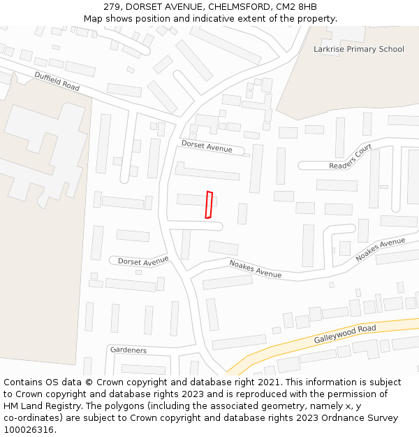 279, DORSET AVENUE, CHELMSFORD, CM2 8HB: Location map and indicative extent of plot