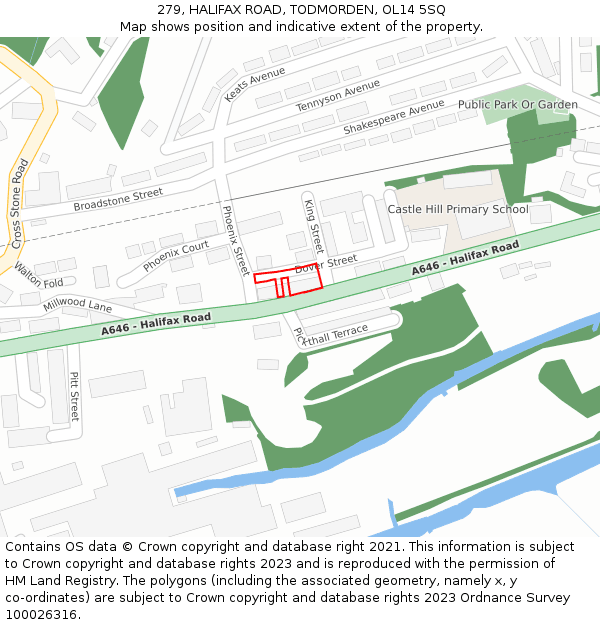 279, HALIFAX ROAD, TODMORDEN, OL14 5SQ: Location map and indicative extent of plot