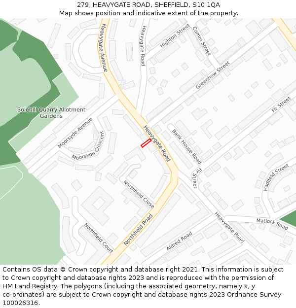 279, HEAVYGATE ROAD, SHEFFIELD, S10 1QA: Location map and indicative extent of plot