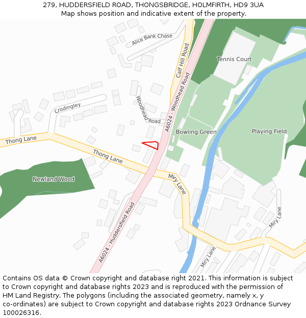 279, HUDDERSFIELD ROAD, THONGSBRIDGE, HOLMFIRTH, HD9 3UA: Location map and indicative extent of plot