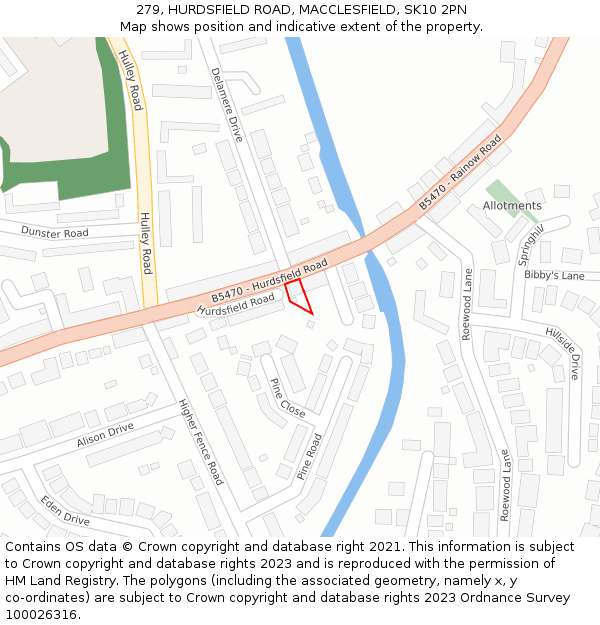 279, HURDSFIELD ROAD, MACCLESFIELD, SK10 2PN: Location map and indicative extent of plot