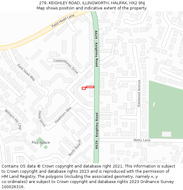 279, KEIGHLEY ROAD, ILLINGWORTH, HALIFAX, HX2 9NJ: Location map and indicative extent of plot