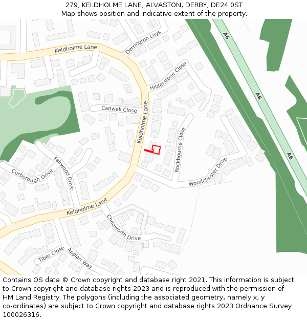 279, KELDHOLME LANE, ALVASTON, DERBY, DE24 0ST: Location map and indicative extent of plot
