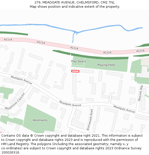 279, MEADGATE AVENUE, CHELMSFORD, CM2 7NL: Location map and indicative extent of plot