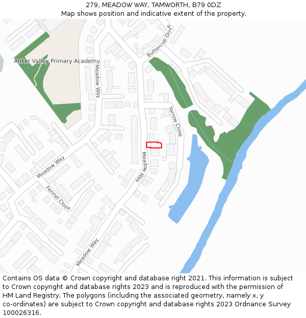 279, MEADOW WAY, TAMWORTH, B79 0DZ: Location map and indicative extent of plot