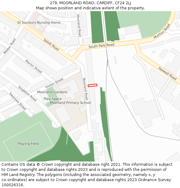279, MOORLAND ROAD, CARDIFF, CF24 2LJ: Location map and indicative extent of plot