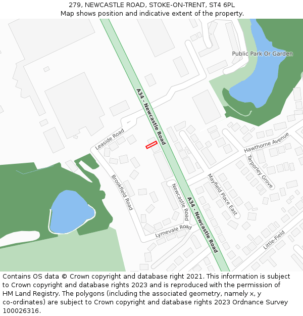279, NEWCASTLE ROAD, STOKE-ON-TRENT, ST4 6PL: Location map and indicative extent of plot