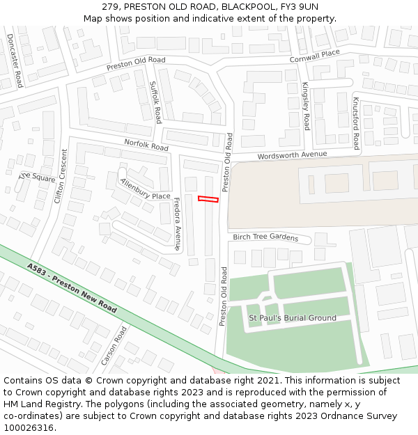 279, PRESTON OLD ROAD, BLACKPOOL, FY3 9UN: Location map and indicative extent of plot