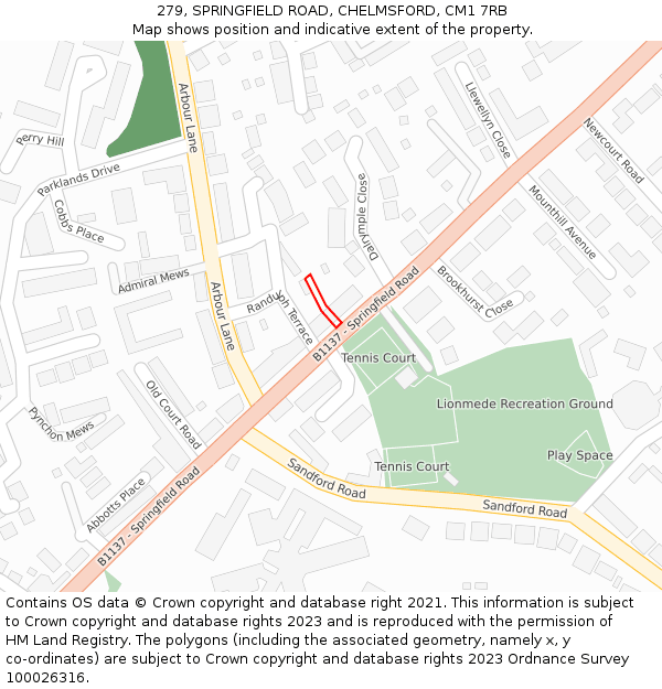 279, SPRINGFIELD ROAD, CHELMSFORD, CM1 7RB: Location map and indicative extent of plot