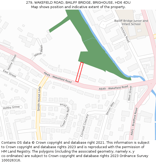 279, WAKEFIELD ROAD, BAILIFF BRIDGE, BRIGHOUSE, HD6 4DU: Location map and indicative extent of plot