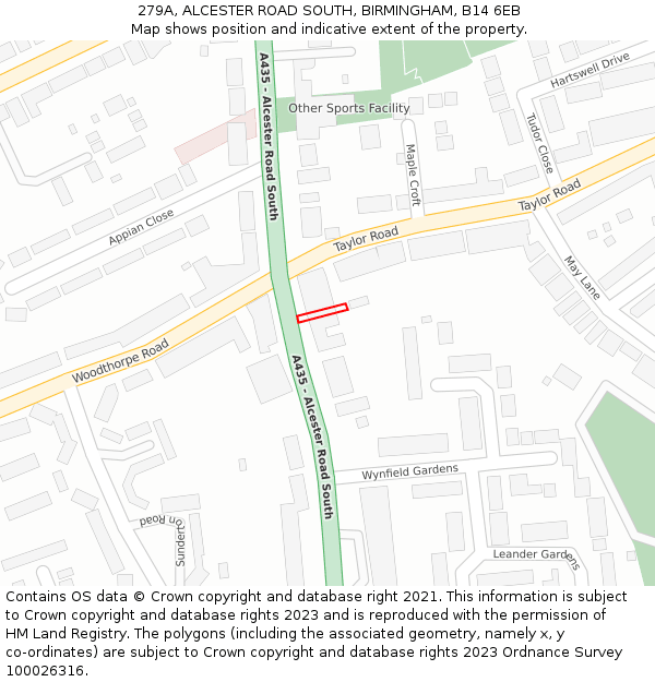 279A, ALCESTER ROAD SOUTH, BIRMINGHAM, B14 6EB: Location map and indicative extent of plot
