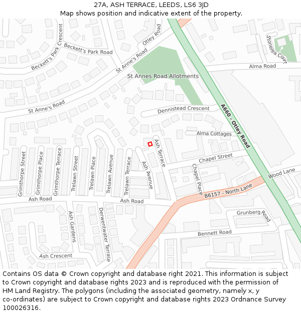 27A, ASH TERRACE, LEEDS, LS6 3JD: Location map and indicative extent of plot