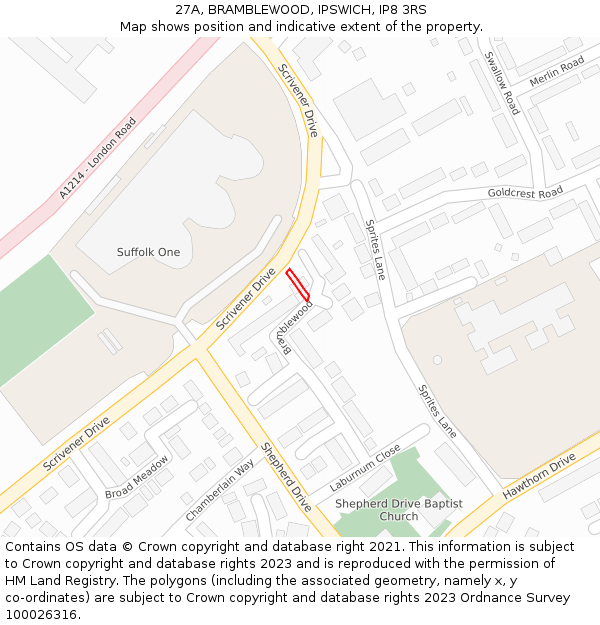 27A, BRAMBLEWOOD, IPSWICH, IP8 3RS: Location map and indicative extent of plot
