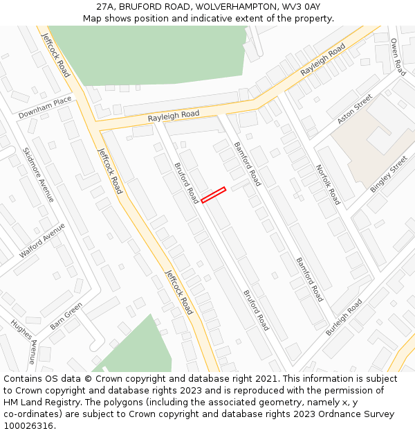 27A, BRUFORD ROAD, WOLVERHAMPTON, WV3 0AY: Location map and indicative extent of plot
