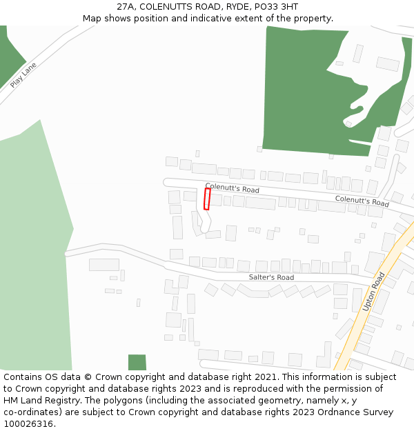 27A, COLENUTTS ROAD, RYDE, PO33 3HT: Location map and indicative extent of plot