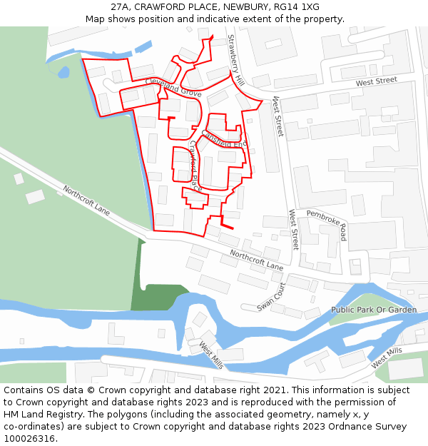 27A, CRAWFORD PLACE, NEWBURY, RG14 1XG: Location map and indicative extent of plot