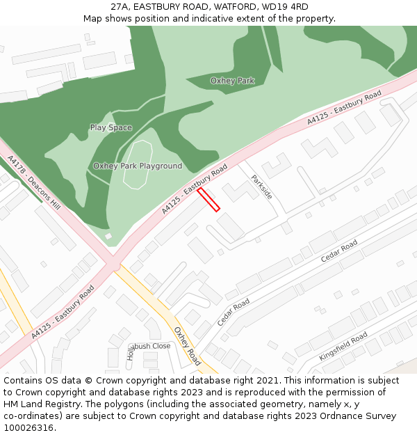 27A, EASTBURY ROAD, WATFORD, WD19 4RD: Location map and indicative extent of plot