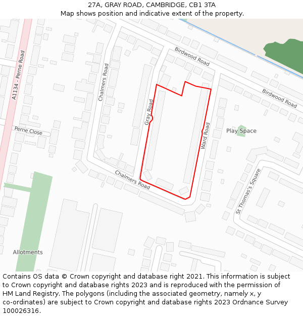 27A, GRAY ROAD, CAMBRIDGE, CB1 3TA: Location map and indicative extent of plot